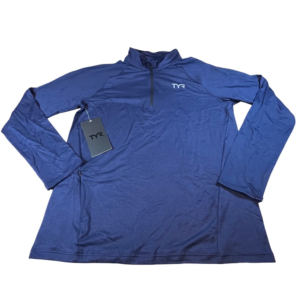 TYR Mens SLS 1/4 Zip Long Sleeve Shirt Navy Blue Athletic Training T28002 Large
